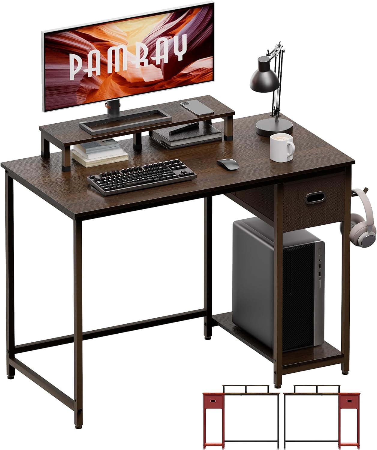 39 Inch Computer Desk with Monitor Stand Small Home Office Desks with ...