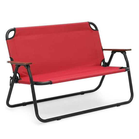 39-Inch Double Seat Camping Chair Supports 330-lbs for Adults Folding Heavy-Duty 2-Person Loveseat Chair, Red