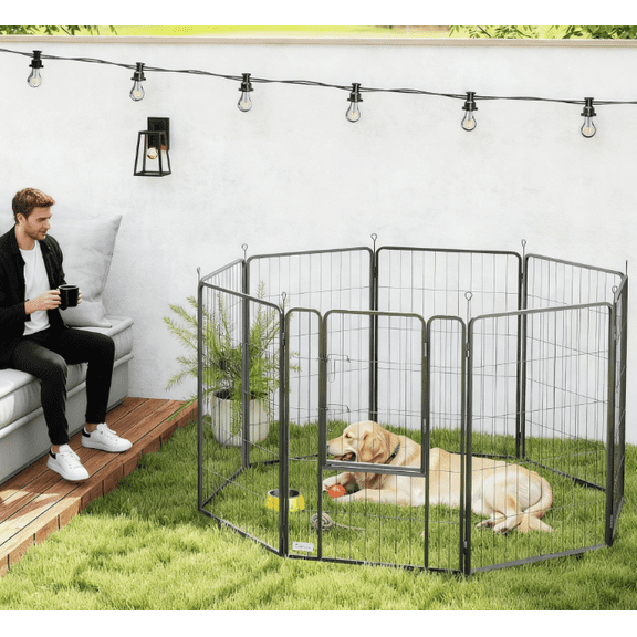 39 Inch Exercise Pen, 8 Panel Metal Pet Fence for Medium and Large Dogs, Black