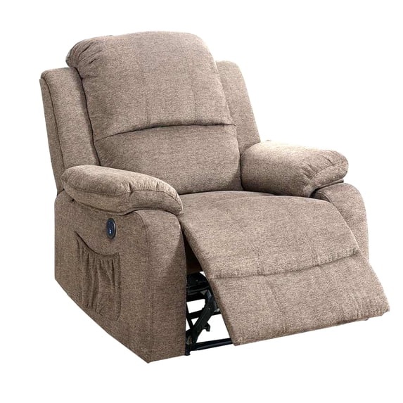 39 Inch Fabric Power Recliner with USB Port Brown - Saltoro Sherpi