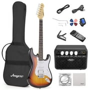 39 Inch Full Size AMYOVE AMY Electric Guitar Kit Solid Body, 20 Single and Double Effectors, Beginner Starter, with Amplifier, Bag, Capo, Strap, String, Tuner, Cable, Picks (Sunburst)