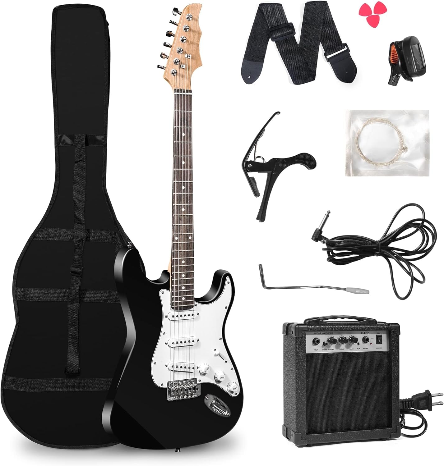 39 Inch Full Size Electric Guitar Kit with 15W Amp, 6 String Guitar for