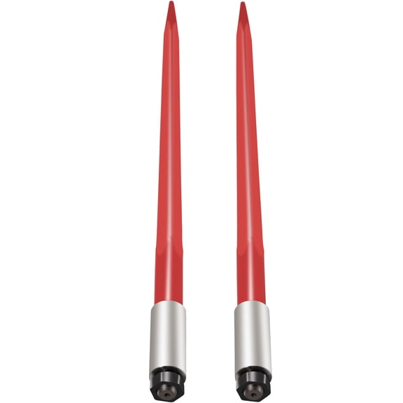 Pair Hay Spear 39" Bale Spear 3000 lbs Capacity, Bale Spike Quick Attach Square Hay Bale Spears 1 3/4", Red Coated Bale Forks, Bale Hay Spike with Hex Nut & Sleeve for Buckets Tractors Loaders