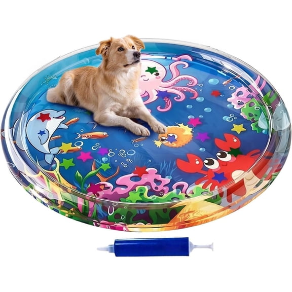 39 Inch Inflatable Pet Water Sensory Play Mat for Cats and Dogs, Non-Slip Cooling Water Pad with Floating Toys for Summer Boredom Relief