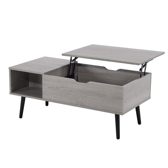 39 Inch Lift Top Coffee Table Wood Hidden Compartment Storage Shelf Convertible Desk For Living Room Home Office Reception Multi-functional Table(Gray)