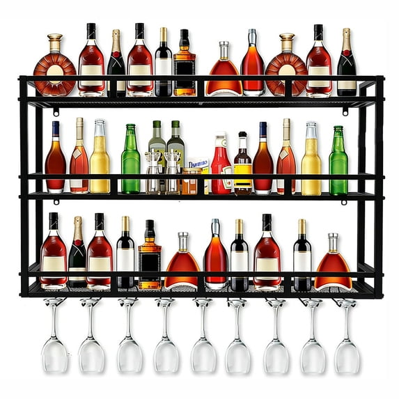 39 Inch Metal Wine Rack Wall Mounted, Bar Shelves for Liquor Bottles ...