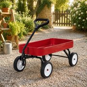 39 Inch Pull-Along Metal Wagon , All-Terrain Wagon with Handle, Red