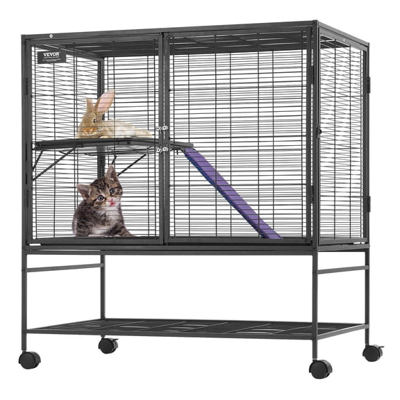 39 Inch Rolling Metal Ferret Cage Large 2 Tier Critter Nation Cage Small Animal Cage with Ramps and Tray Easy Setup for Pet Rats Hamster Guinea Pig Chinchilla Squirrel Hedgehog Bunny