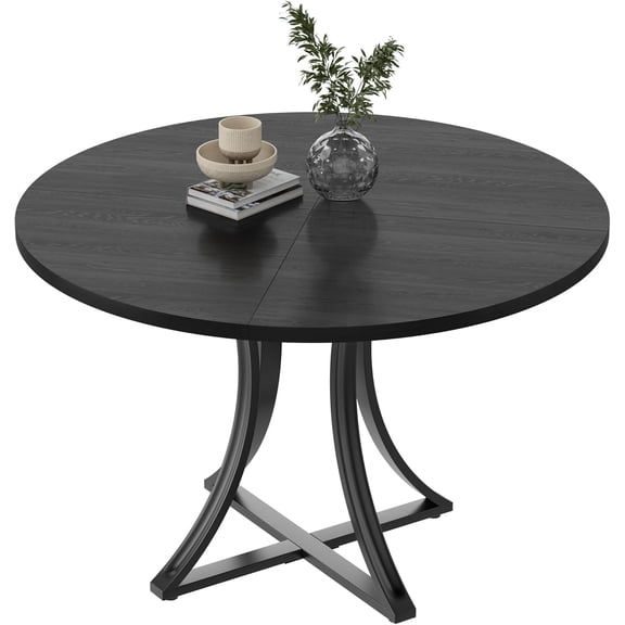 39 Inch Round Dining Table for 4-6, Industrial Wood Kitchen Table with X-Shaped Pedestal Base, Space Saving Dining Room Table for Apartment, Breakfast Nook and Living Room