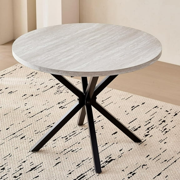 39 Inch Round Dining Table [Metal Cross Legs] Mid-Century Kitchen Leisure Table for 4 Person for Apartment Living Room Space Saving, Brown
