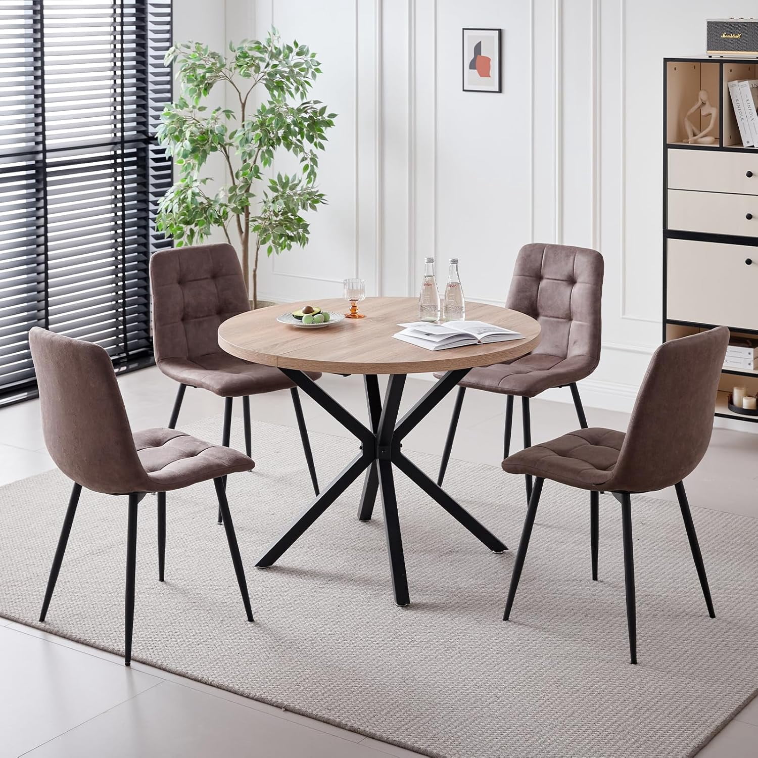 39 Inch Round Dining Table [Metal Cross Legs] Mid-Century Kitchen Table for 4 Person Leisure ...