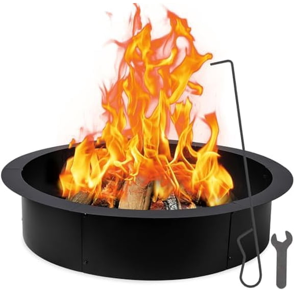39 Inch Round Fire Pit Ring Insert for Outside Wood Burning, 45 Inch Outer Large Solid Steel Firepit Liner for Above In-Ground Outdoor DIY Camping Garden Backyard$$Garden &