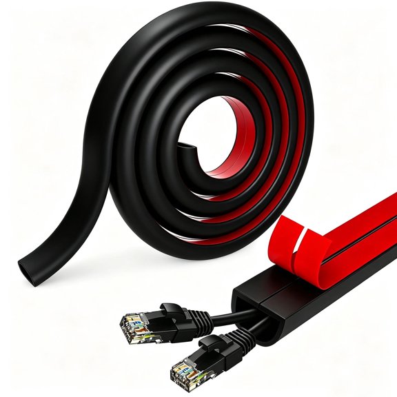 39 Inch Self-Adhesive Wall Cord Hider, Flexible Cable Raceway 0.59"H×0.39"W Black