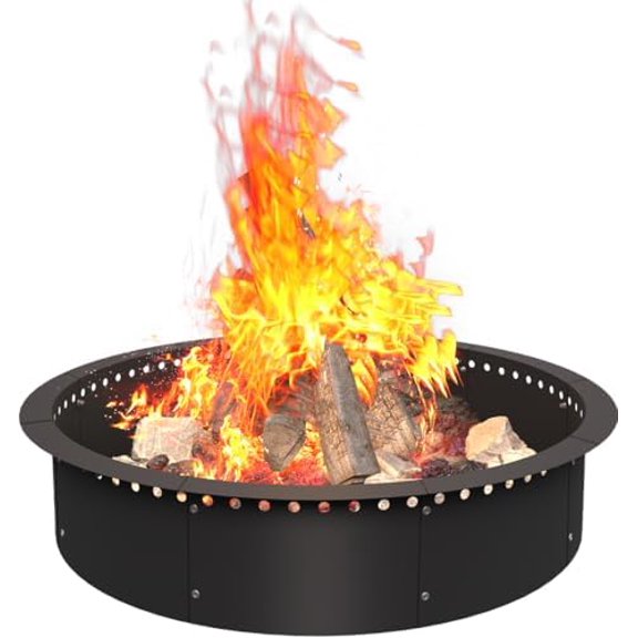 39 Inch Smokeless Fire Pit Ring Insert Outdoor, Heavy Duty Metal Steel DIY Firepit Rim Liner Round Campfire Rings for Outside Wood Burning Above or In-Ground, Black
