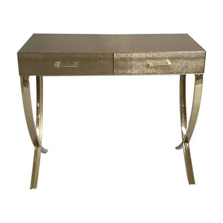 39 Inch Sofa Console Table, 2 Drawers, Vegan Faux Leather, Champagne Gold- Saltoro Sherpi