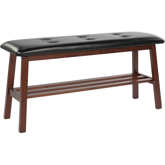 39-Inch Solid Wood Dining Bench with Padded Seat and Shoe Rack Storage, Walnut Finish for Entryway, Bedroom, or Kitchen