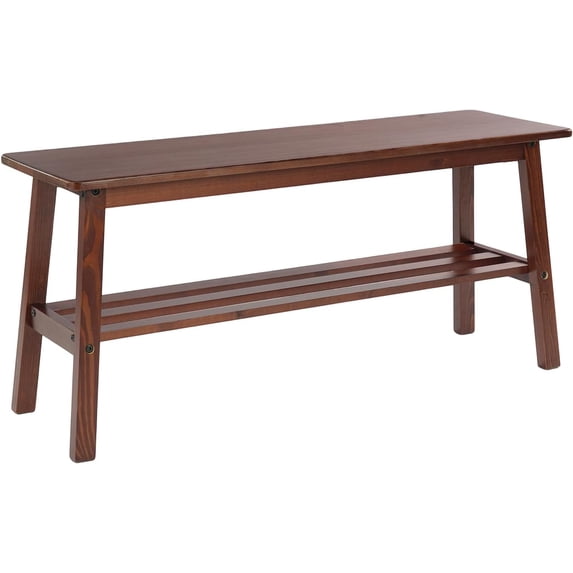39-Inch Solid Wood Dining Bench with Shoe Rack Storage, Walnut Finish for Entryway, Bedroom, or Kitchen