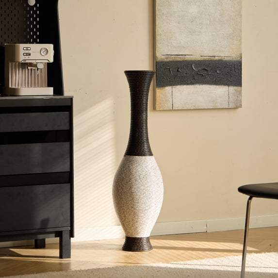 39-Inch Tall Standing Designer Floor Vase - Durable Artificial Rattan - Elegant Two-Tone Dark Brown Finish - Ideal Decor Accent for Living Room, Bedroom, Entryway - Stylish Home Decor Statement Piece