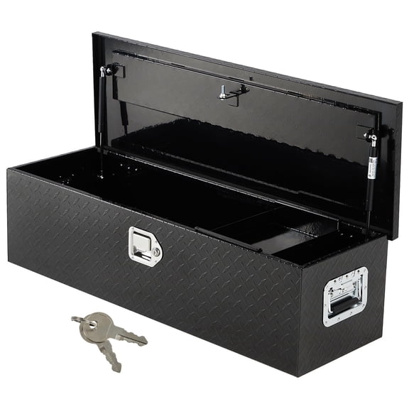 39 Inch Tool Box for Truck, Aluminum Truck Bed Toolboxes with Sliding Shelf, Heavy Duty Waterproof Tool Box Organizer Chest for Pick Up Truck Rv Trailer - Black