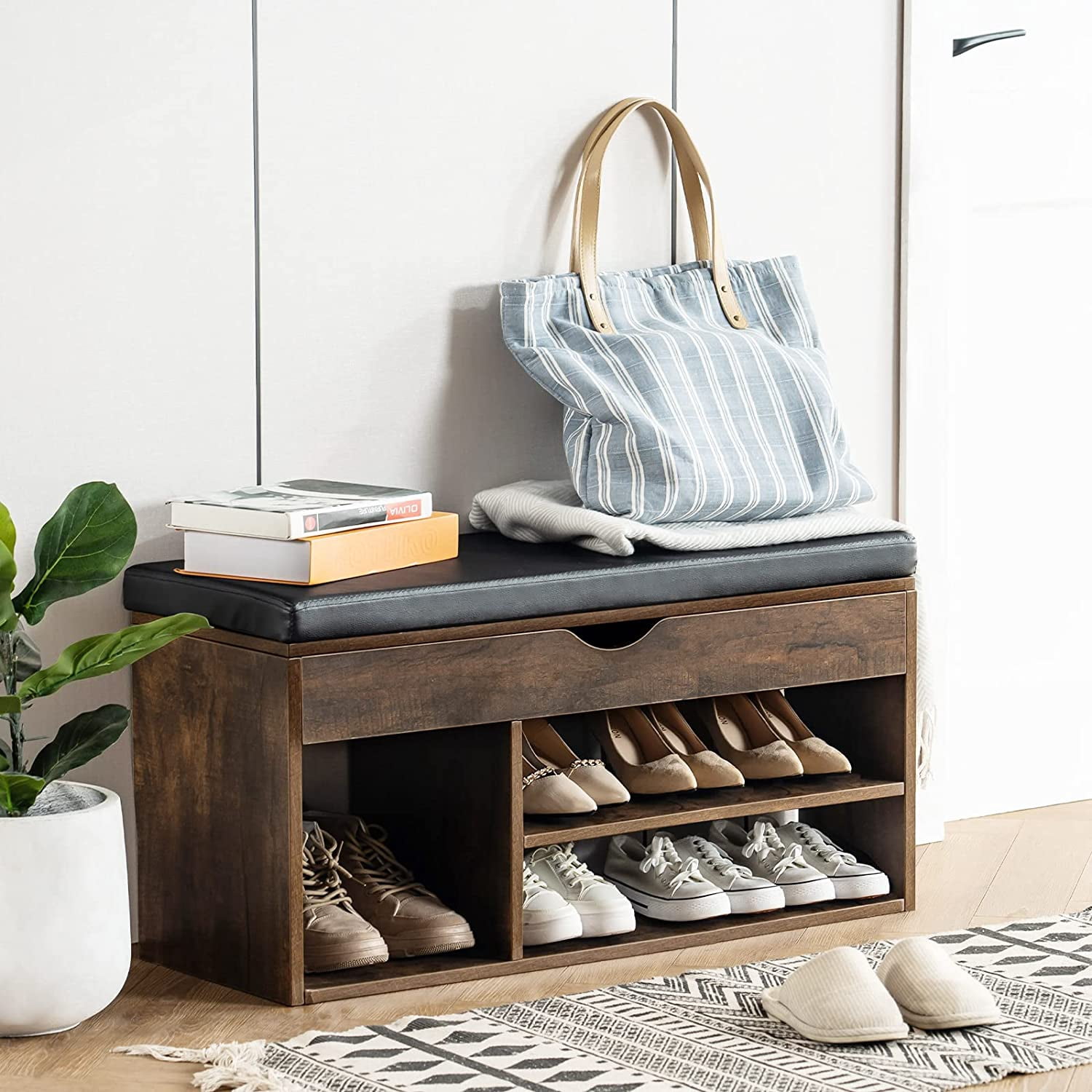 39 Inches Storage Bench, Shoe Bench with Flip Top Storage Space and ...