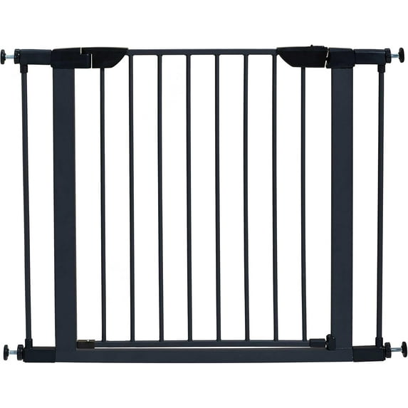 39 Inches Tall Walk-Through Steel Pet Gate, Pressure Mounted Dog Gate Measures 29-38 Inches Wide & Includes Two 3-Inch-Wide Extensions, Graphite