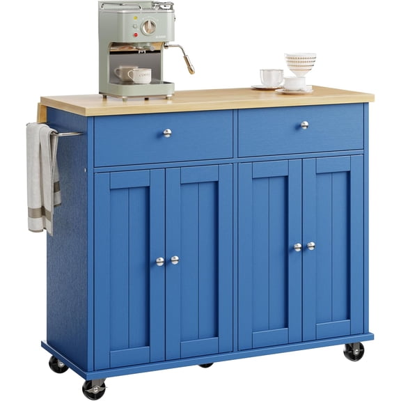 39" Kitchen Island on Wheels with Storage Cabinet Kitchen Cart Cabinet with Shelves, Cart Handle for Towel Rack or Free Mobility, Portable Islands, Blue