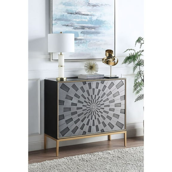 39"L X 16"W X 36"H Console Table in Black, Gray & Brass Finish