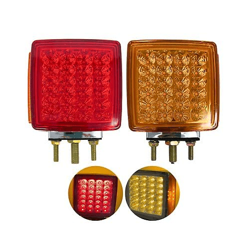 39 LED Double Face Stud Mount Pedestal Fender Stop Turn Tail Light 2x Amber/Red