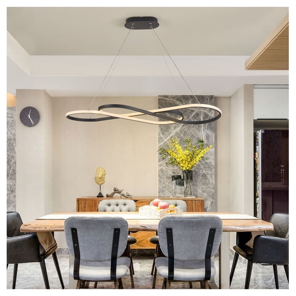 39" LED Pendant Light, Infinity Loop Design, Dimmable Hanging Chandelier, Adjustable Height, Modern Ceiling Fixture for Living Room, Dining Room, Bedroom - Black