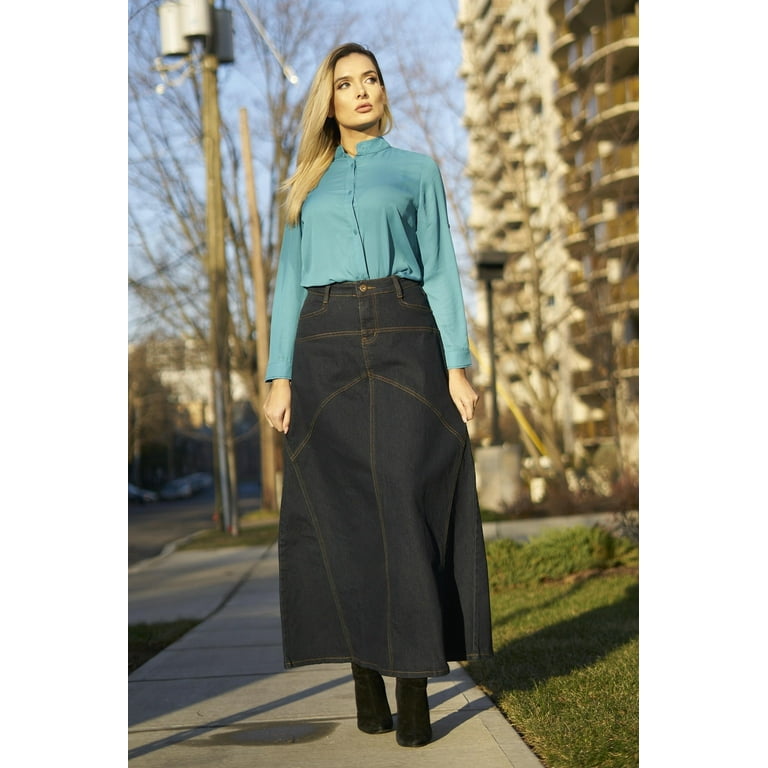 39 LONG DENIM SKIRT WOMENS PLUS SIZE DENIM SKIRTS MODEST ECO JEANS 38 Waist XL 18