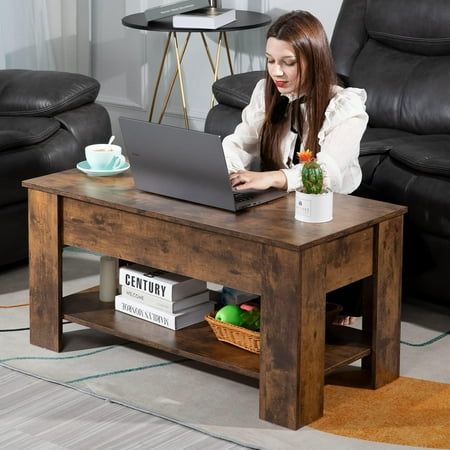39" Lift Top Coffee Table with Hidden Compartment & Storage Shelf | Sturdy Lift Top Design, Extra Storage Space, Multifunctional for Living Room, Office, Brown