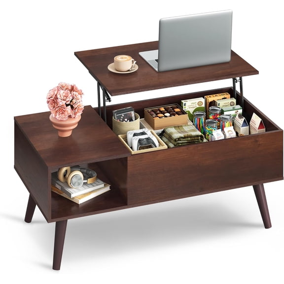 39" Lift Top Coffee Table with Storage, Small Espresso Wooden Convertible Dining Center Table