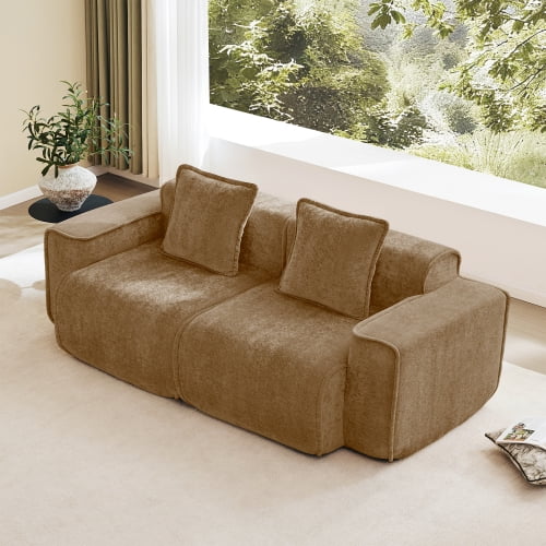 39" Luxury Velvet Deep Seat Single Sofa Bed, Foldable Sofa Bed with High-Resilience Foam, Comfy Fabric Sleeper Couch with French Piping for Living Spaces, Brown