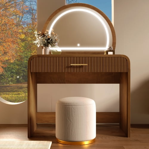 39" Makeup Vanity Table with LED Touch Mirror, Drawer Storage & Convertible Desk, Espresso