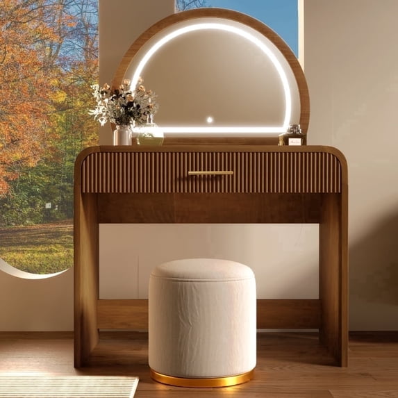 ChenyueFurn 1 Piece Touch Screen Lighted Mirror Table Set Brown