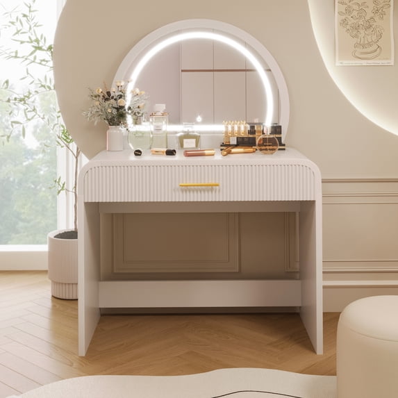 39" Makeup Vanity Table with Mirror Touch Screen Lighted Mirror, Dressing Table with Drawer for Bedroom, White WL