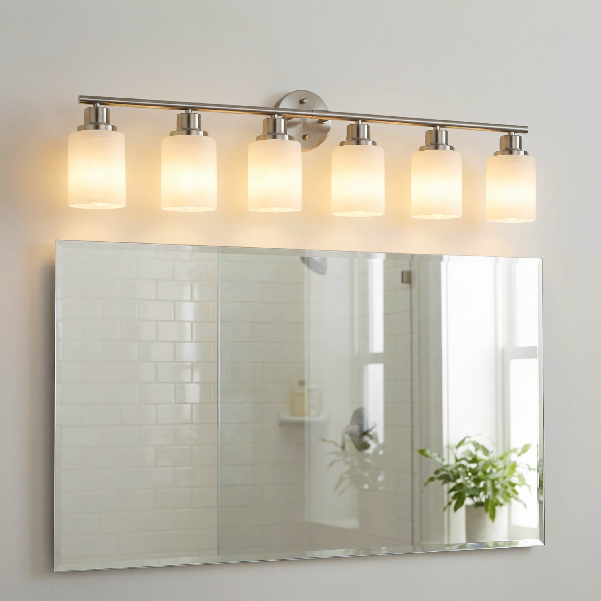 39" Modern 6-Light Brushed Nickel Vanity Light - Frosted Glass Wall Sconce for Bathroom & Hallway (Bulbs Not Included)