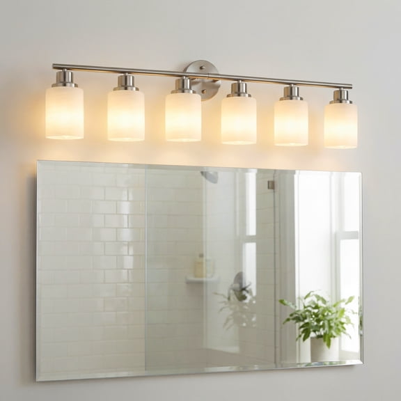 39" Modern 6-Light Brushed Nickel Vanity Light - Frosted Glass Wall Sconce for Bathroom & Hallway (Bulbs Not Included)