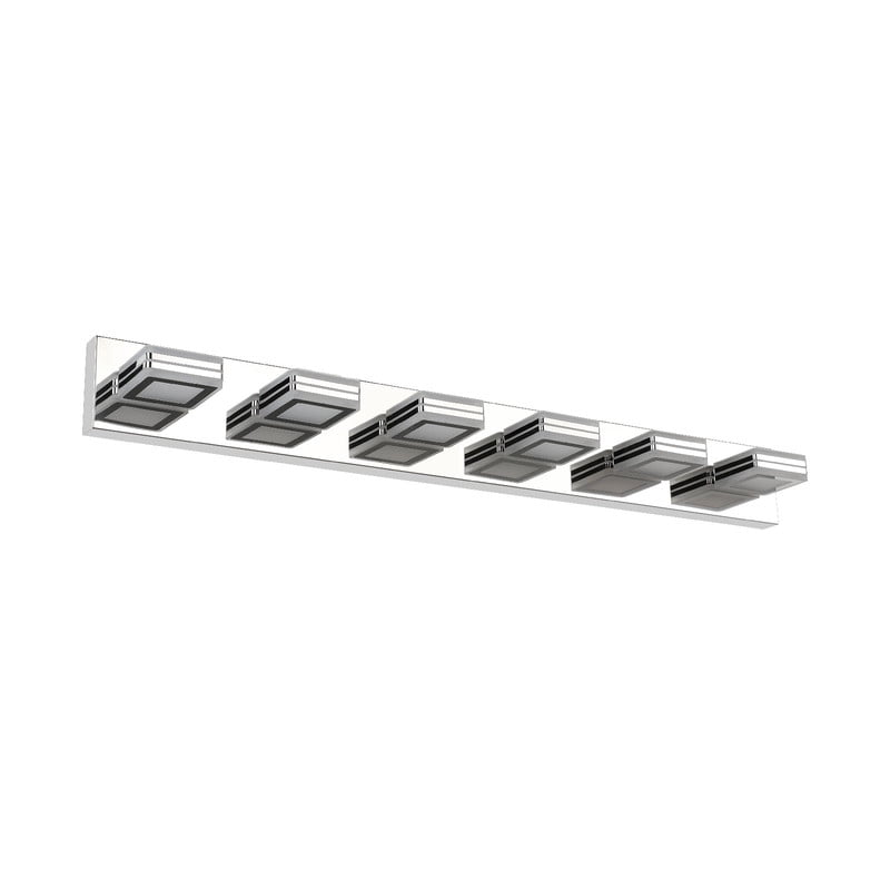 39" Modern Chrome 6-Light LED Vanity Light with Square Acrylic Lampshades – Energy Efficient Bathroom Light Fixture for Vanity Mirror, Powder Room, Bedroom, Living Room, Hardwired Wall Mount