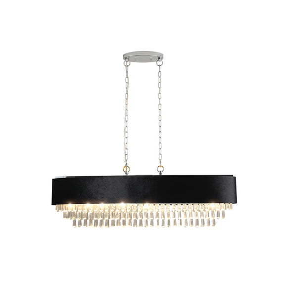 39" Modern Crystal Chandelier with Black Velvet Anti-Glare Shade, Adjustable Height 8-Light G9 Pendant Light Fixture for Dining Room, Living Room, Bedroom (Bulbs Not Included)