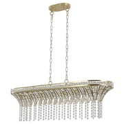 39" Modern Crystal Rectangle Chandelier, Gold Finish Linear Pendant Light with Cascading Beads for Dining Room, Living Room, or Foyer Bulbs Not Included