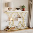 thumbnail image 1 of 39" Narrow Console Tables for Entryway, Industrial 3-Tier Sofa Table with Round Metal Base and Storage Shelves for Living Room, Hallway, Foyer, 1 of 8