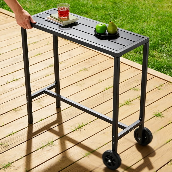 39" Outdoor Bar Table with Wheels & Adjustable Feet Rolling Counter Height Table for Kitchen, Patio, Balcony, Yard, Indoor/Outdoor Use Black