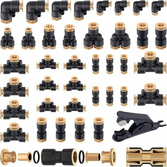 39 PCS DOT Air Line Quick Connect Fittings 1/4" 3/8" 1/2" Push to Connect Fittings DOT Brass Air Hose Fittings Repair Kit for Semi Truck Air Line Kit or Industrial Air System