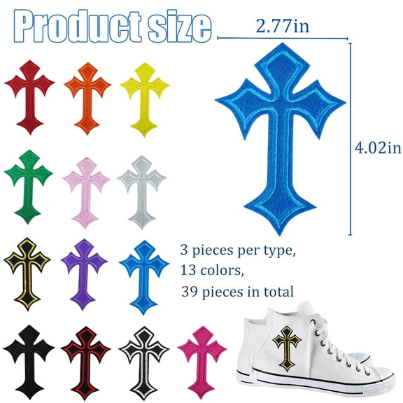 39 PCS Iron On Cross Patches for Clothing Decorative Embroidery Appliques for Jeans Hats Backpacks Jackets Shirts