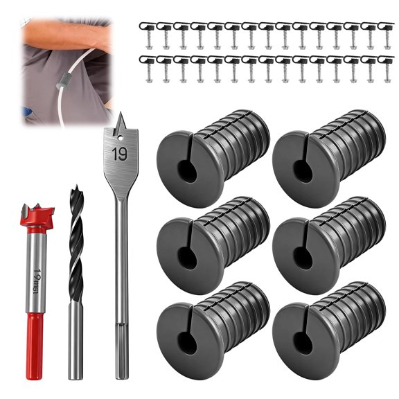 39 Pcs Cable Routing Kit Cable Installation Kit Mounting Accessories Including 6 Grommet 3 Drill Bit and 30 Wall Clamp
