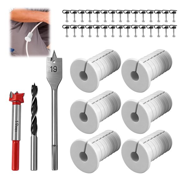 39 Pcs Cable Routing Kit Cable Installation Kit Mounting Accessories Including 6 Grommet 3 Drill Bit and 30 Wall Clamp