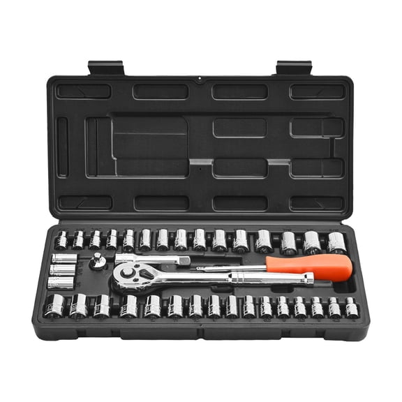 39 Piece 3/8 and 1/4 Inch Drive Socket Ratchet Set SAE Metric Mechanic Tool Kit with Wrench Accessories Storage Case CR V Alloy Steel for Automotive Repair