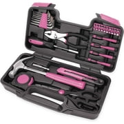 39 Piece All Purpose Basic Household Pink Tool Kit for Women - Small Tool Set with Toolbox Great for Home, Garage, Office and College Dormitory Use