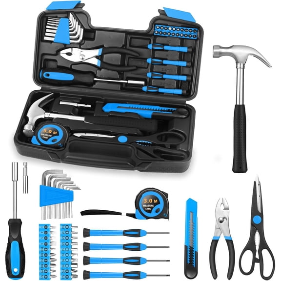 39 Piece Basic Home Tool Set Household Tool Set General Repair Small Hand Tool Kit in Toolbox Storage Case for Home Garage Office College Dormitory Use, Blue